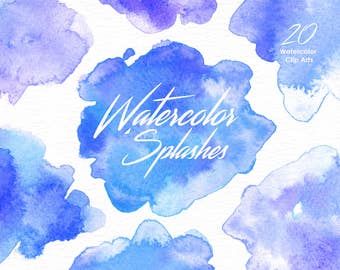 Blue Watercolor Splashes Clipart, Hand painted, brush strokes, splodge, abstract watercolour, background pink, Brush Strokes, Invitation