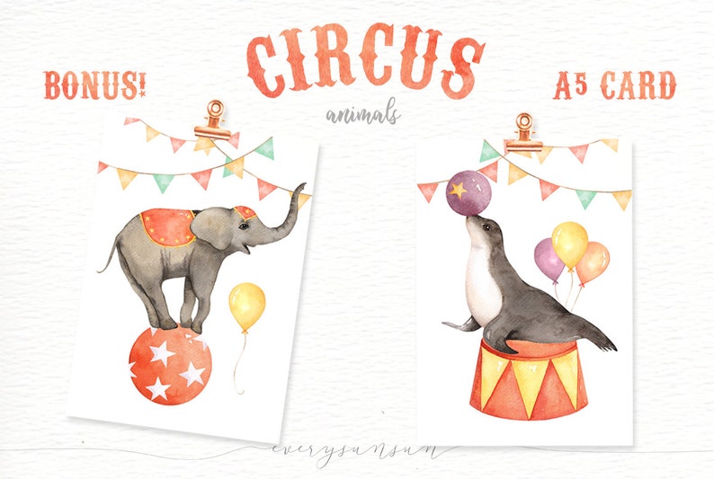 Circus Animals Watercolor Clipart, Nursery Prints, Animals Nursery Art ...