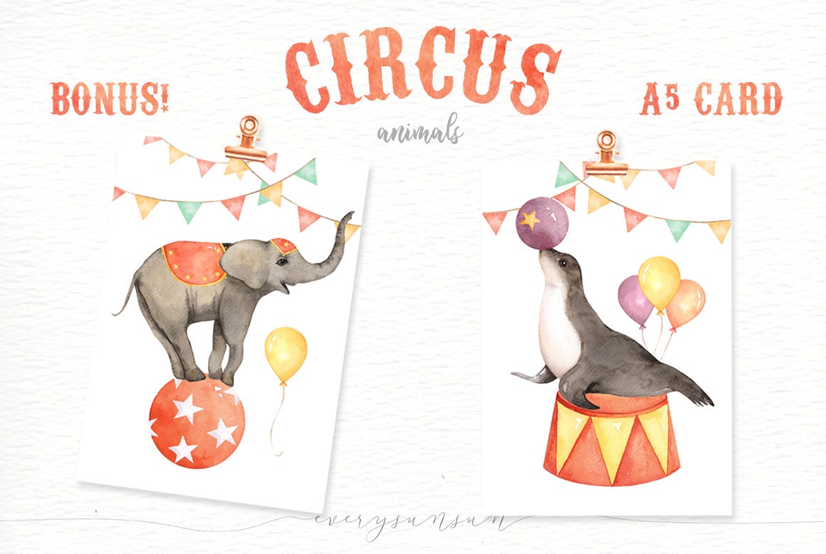 Circus Animals Watercolor clipart Nursery Prints Animals | Etsy