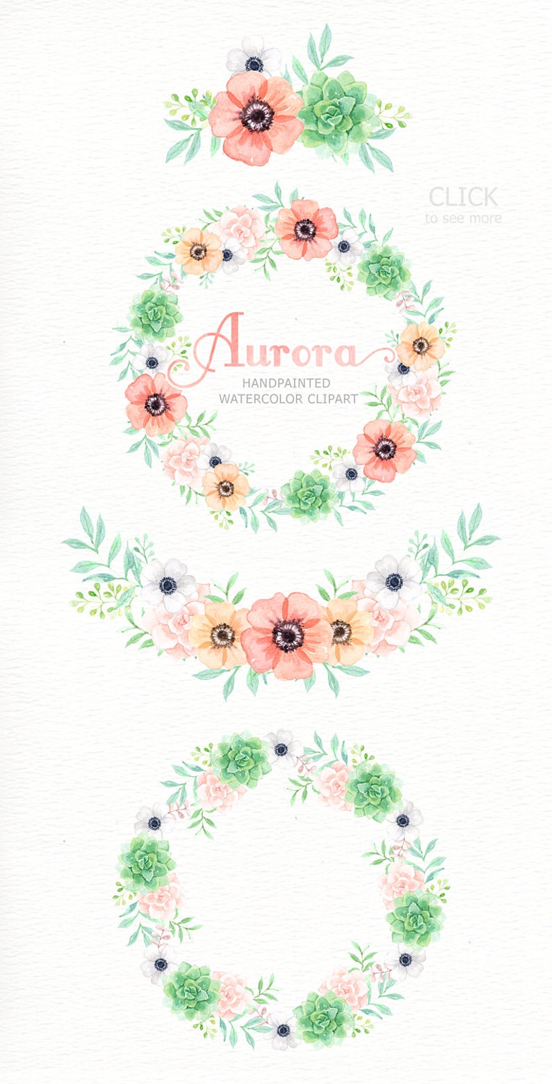 cactus Romantic wedding Aurora Floral Watercolor clipart wedding invitation DIY tender green branches peonies flowers mint green