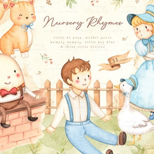 Kinderzimmer Rhymes V.1 Aquarell Set, Humpty Dumpty, Kinderbuch, Kinder Clipart, Kinderzimmer Dekor, Aquarell Tiere, Bauernhof, Baby, Nachttisch Story