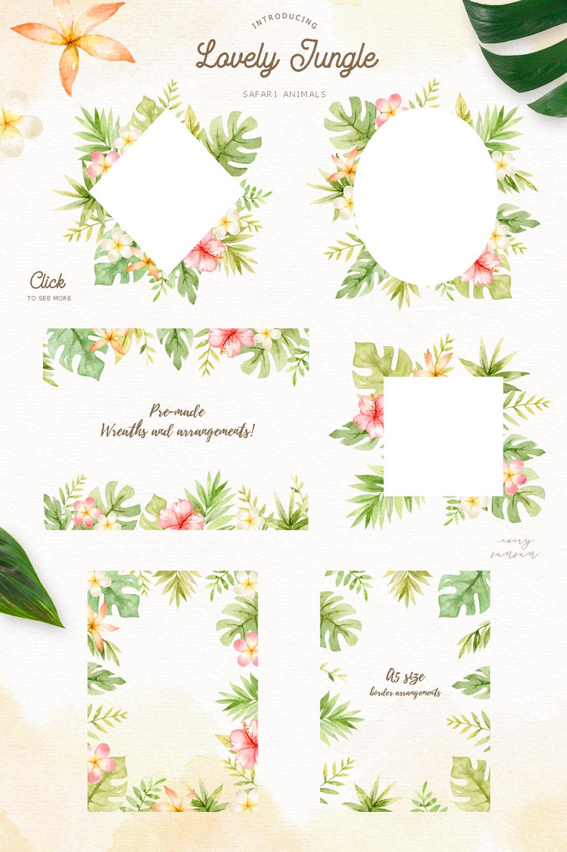 Lovely Jungle Watercolor Clip Art, Safari Animal, Woodland Animals, Kids Clipart, Boho Clipart, Nursery Decor, Nursery Clipart, Tropical image 4