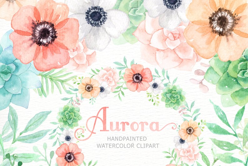cactus Romantic wedding Aurora Floral Watercolor clipart wedding invitation DIY tender green branches peonies flowers mint green