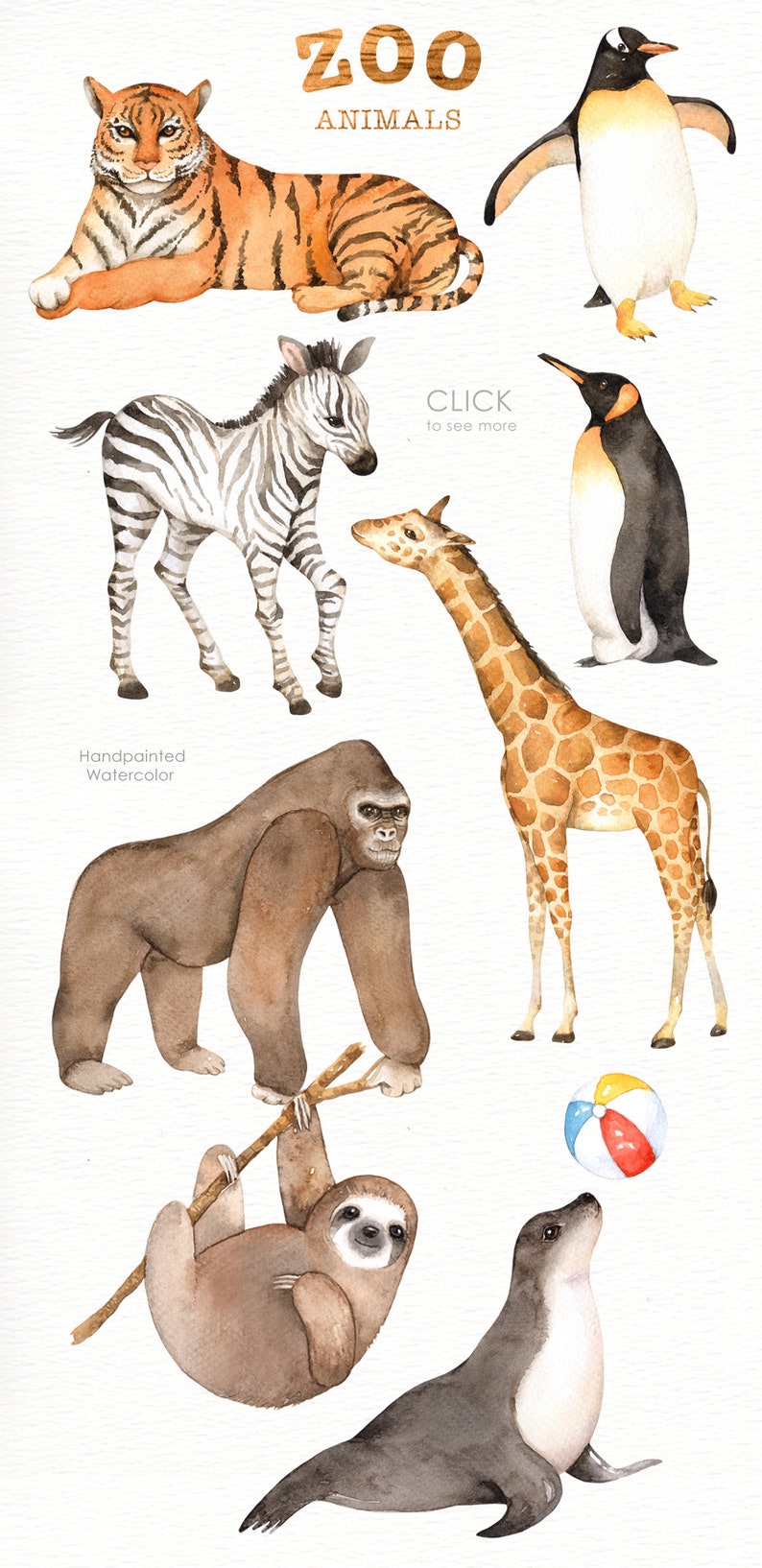 Zoo Animals Watercolor Clipart Nursery Prints Zoo Animals Etsy Australia
