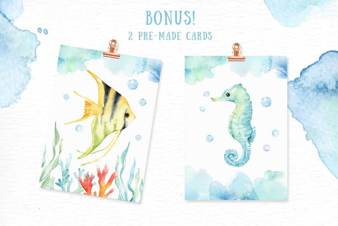 Under the Sea Watercolor Clipart, Nursery Prints, Nautical Clipart ...