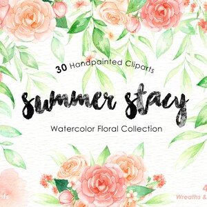 Summer Stacy Watercolor clipart, Romantic wedding, mint green, tender green branches, wedding invitation, peonies, rose flowers, DIY, floral image 1
