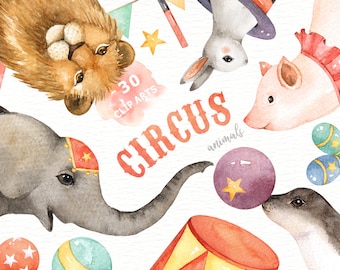 Circus Animals Watercolor clipart, Nursery Prints, Animals Nursery Art, Nursery Printables, Instant Download, Woodland Animals, Kids Art