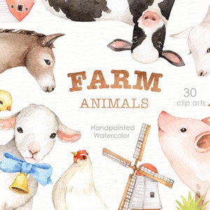 Farm Animals Watercolor clipart, Nursery Prints, Farm Animals Nursery Art, Nursery Printables, Instant Download, Woodland Animals, Kids Art