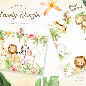 Lovely Jungle Watercolor Clip Art, Safari Animal, Woodland Animals, Kids Clipart, Boho Clipart, Nursery Decor, Nursery Clipart, Tropical image 5