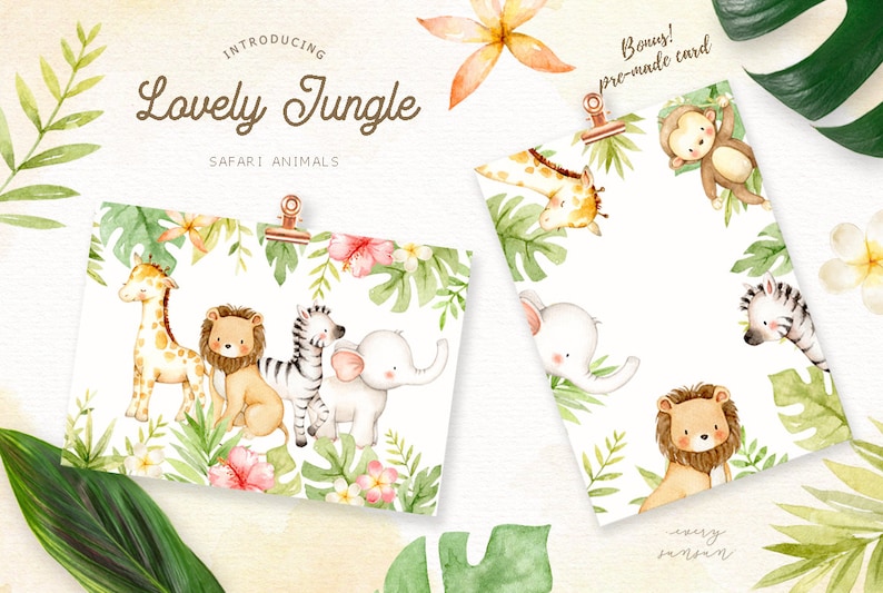 Lovely Jungle Watercolor Clip Art, Safari Animal, Woodland Animals, Kids Clipart, Boho Clipart, Nursery Decor, Nursery Clipart, Tropical image 5