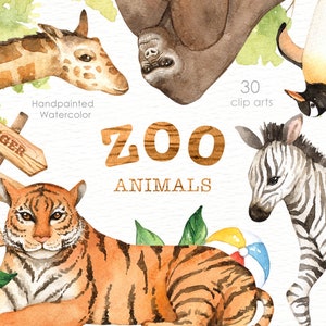 Zoo Animals Watercolor clipart, Nursery Prints, Zoo Animals Nursery Art, Nursery Printables, Instant Download, Woodland Animals, Kids Art