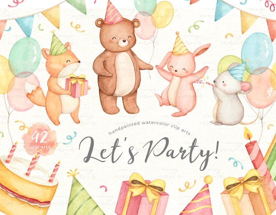 Buy Lets Party Animals Watercolor Set Birthday Party Kids Online in India -  Etsy