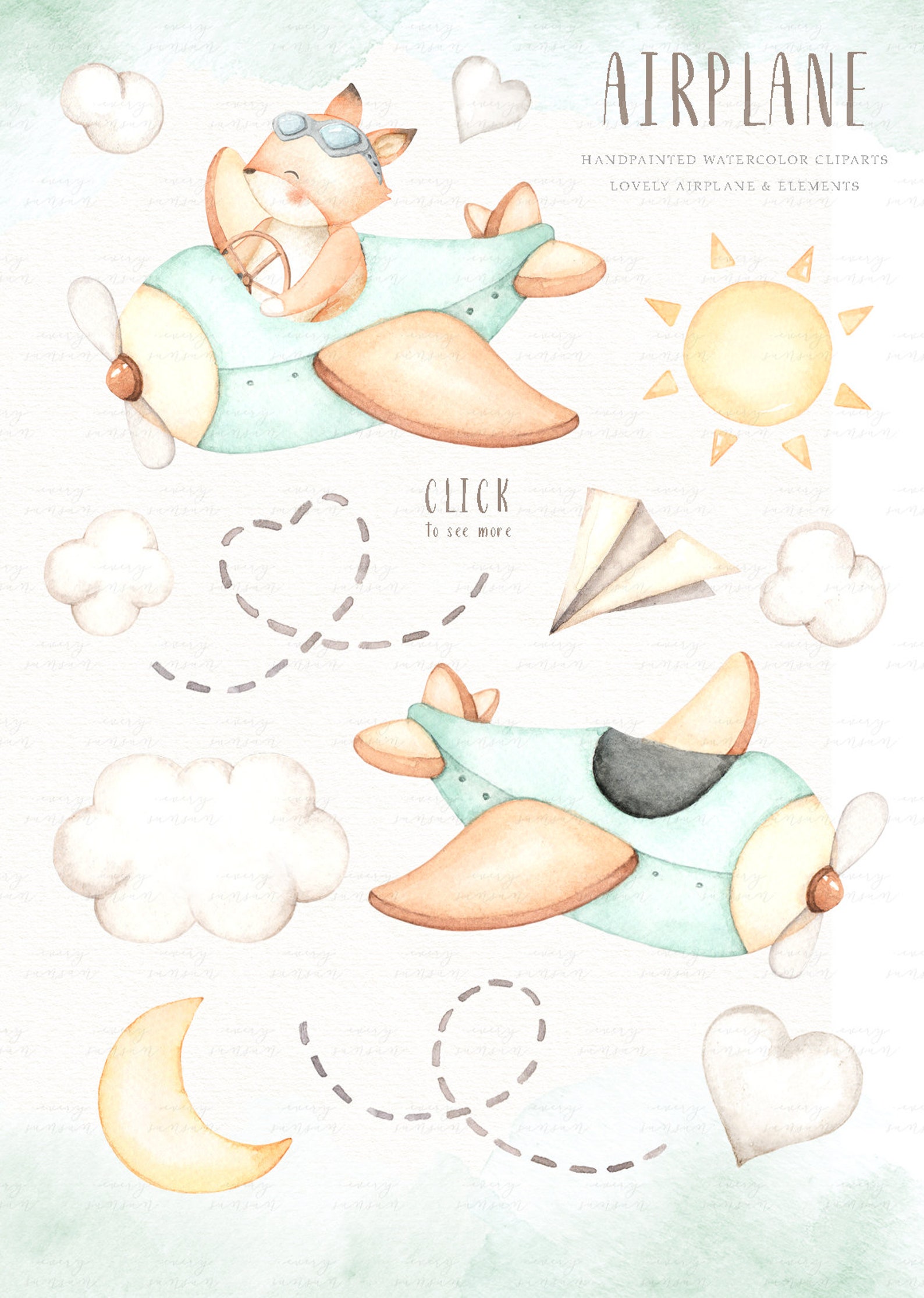 Airplane Watercolor Clip Arts Animals Clipart Boy Clipart | Etsy
