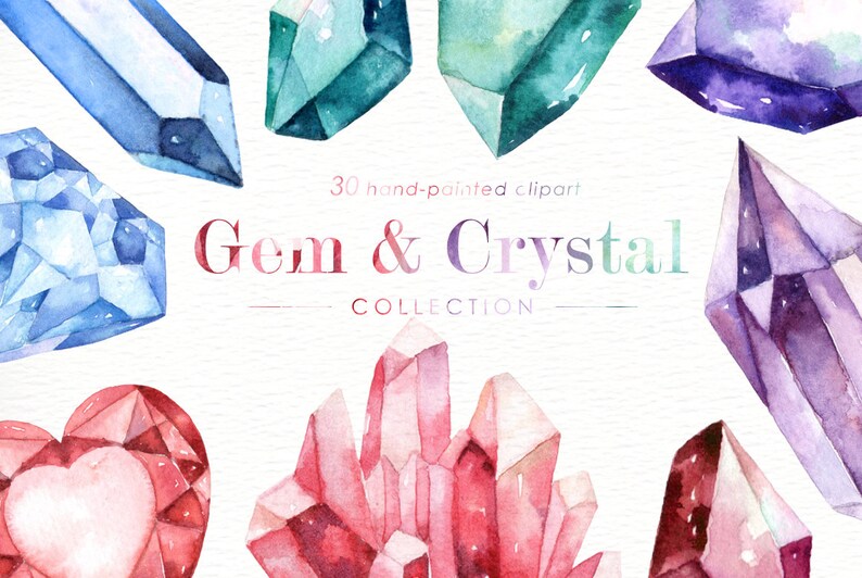 Gem and Crystal Watercolor Collection Diamonds Crystals Etsy UK