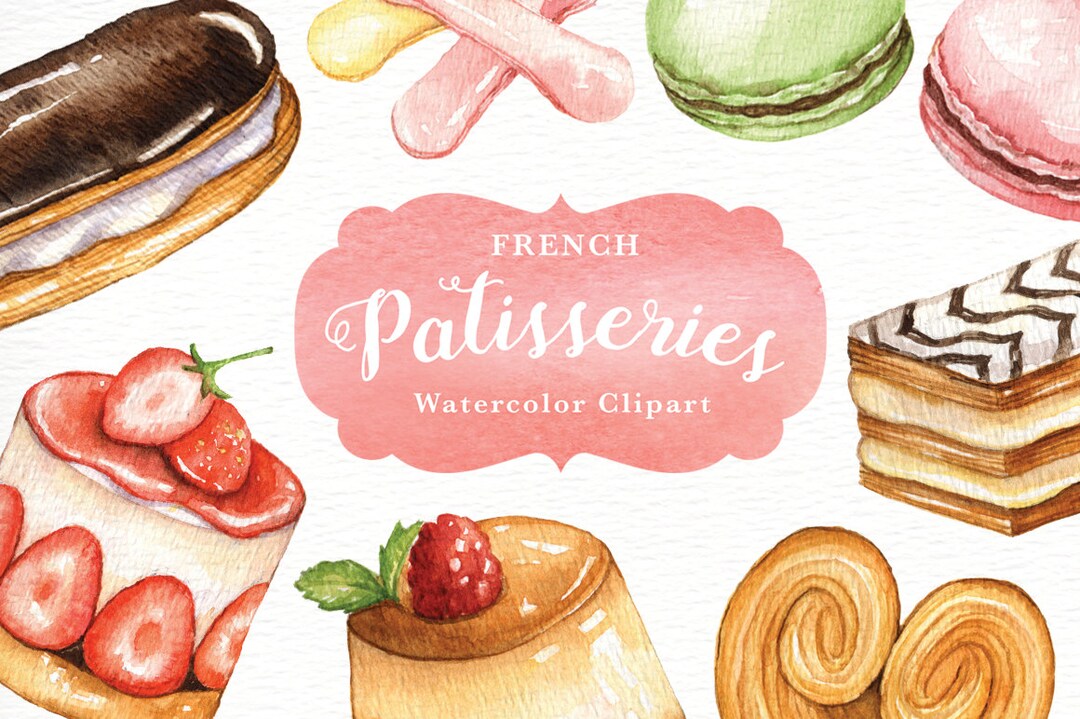 French Patisseries Watercolor clipart watercolor menu sweet - Etsy 日本