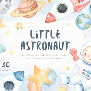 Little Astronaut Watercolor Clip Arts, Galaxy, UFO, Planet, Baby Boy Clipart, Kids Clipart, Nursery Decor, Boy Room, Nursery Art,Baby Shower