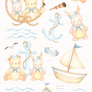 Let's Sail Away Watercolor Clip Arts, Bear, Sailor, Nautical, Woodland Animals, Kids Clipart, Nursery Decor, Boy Room, Kids Art, Nursery Art image 3