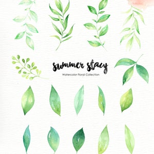 Summer Stacy Watercolor clipart, Romantic wedding, mint green, tender green branches, wedding invitation, peonies, rose flowers, DIY, floral image 3