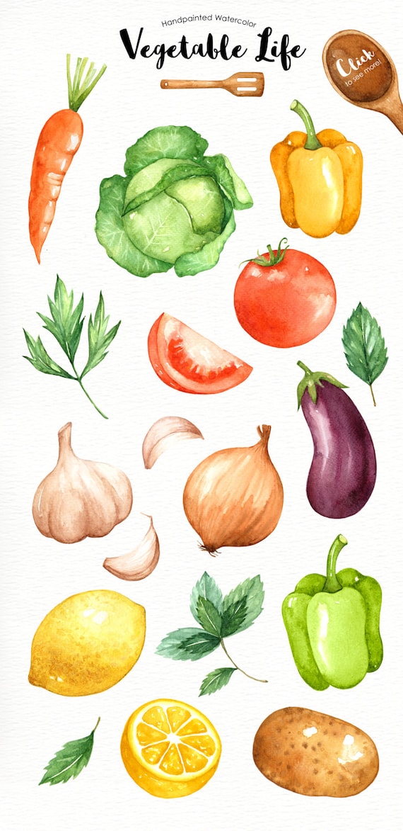 野菜ライフ水彩クリップアート、野菜水彩画、野菜クリップアート
