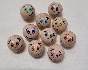 Wooden balls (20 mm) with faces for crafts, set of 3