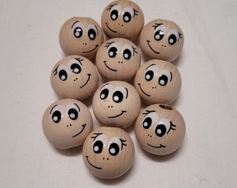 Wooden balls black/white (20/25 mm) with faces for crafts