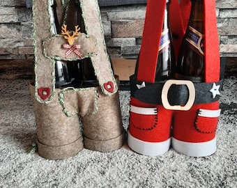 Bierhalter in Hosenoptik, Geschenk, Bier, Lederhose, Weihnachtsmann, Weihnachten