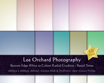 10 Colour Gradient Background Files, Radial White to Colour Gradient