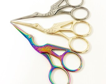 Bird Sewing Scissors, available in Silver, Gold and Iridescent