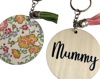 Mummy Key Ring. Liberty of London Wooden Key Ring, Mother's Day Gift. Three Sizes available