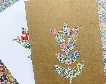 Flower Greetings Card, with Liberty of London Heart in a fabric of your choice.