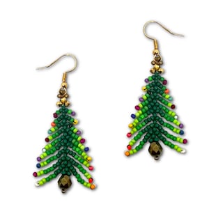 Feather Stitch Beaded Christmas Tree Earring Pattern