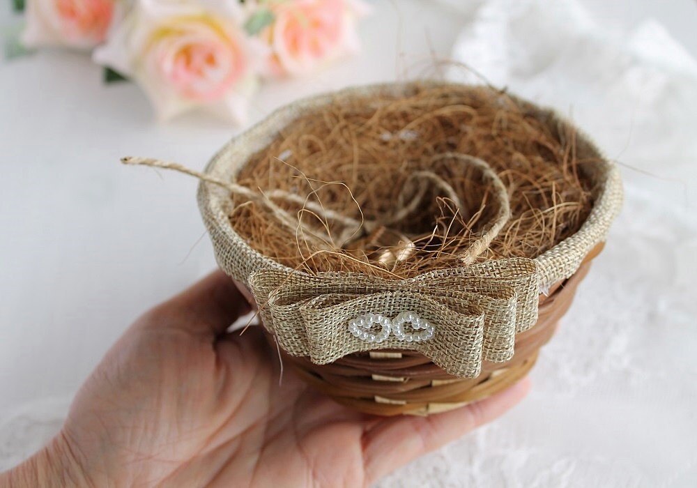 Basket Ring Holder Rustic Ring Bearer Bird Nest Basket for