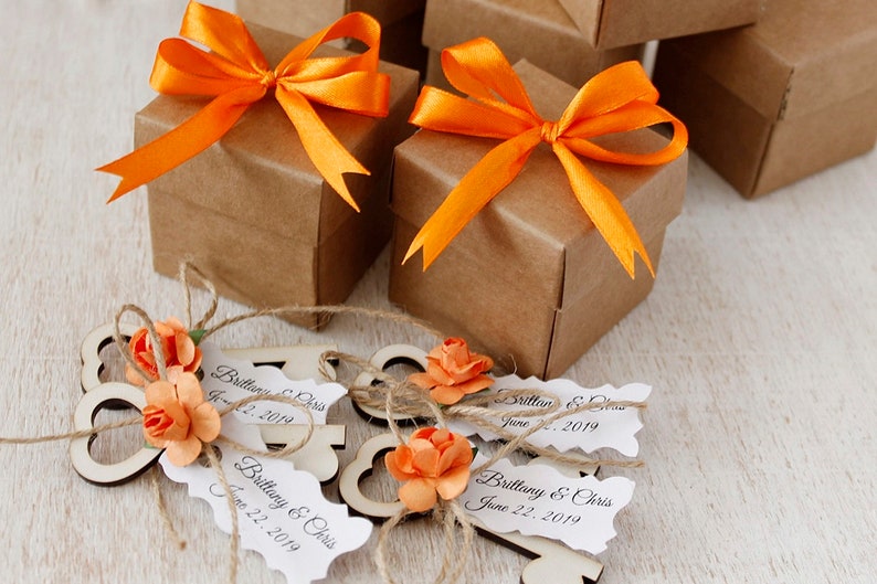 Rustic Wedding Favors For Guests Wooden Key In A Kraft Gift Etsy