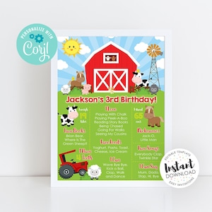 Farm Milestone Poster, birthday Stats poster, Farm First Birthday, Farm Birthday Board, birthday milestone board, birthday milestone poster