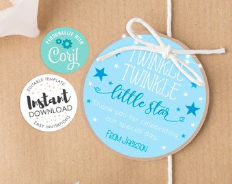 Twinkle Twinkle Little Star Thank You Tags, Twinkle star favor tags, baby shower thank you tag, Twinkle star thank you, editable favor tags