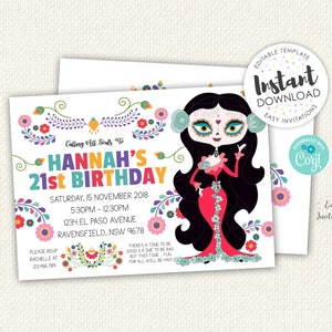 Day Of The Dead invitation, Sugar Skull invites, Day Of The Dead birthday invites, Dia de los Muertos invitation, day of the dead invite