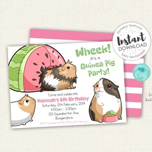 Guinea Pig party, guinea pig invitation, guinea pig invite, guinea pig birthday, editable party invite, guinea pig party supplies, guineapig