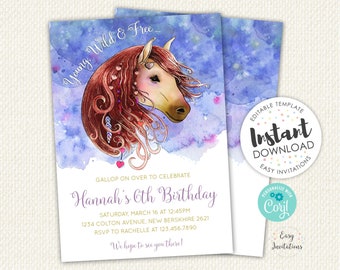 Horse Invitation, Editable Horse Birthday Invitation, horse birthday invitation, editable birthday invitation, horse invite, horse party