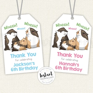 Guinea Pig Favor Tags, Guinea Pig Thank You Tags, Guinea Pig Party, Instant, editable tag, guinea pig birthday, favour tags, birthday tag