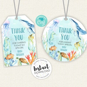 Under The Sea Favor Tags, Editable Favor Tags, Under The Sea Thank You Tags, instant download tags, under the sea tag, ocean birthday, party