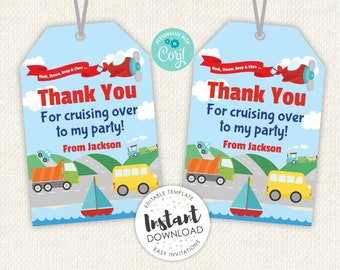 Transportation tags, transportation birthday party, transportation party tags, transport party, editable tag, car thank you tag, transport