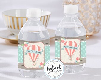 Hot Air Balloon Water Bottle Labels Editable Water Bottle Etsy