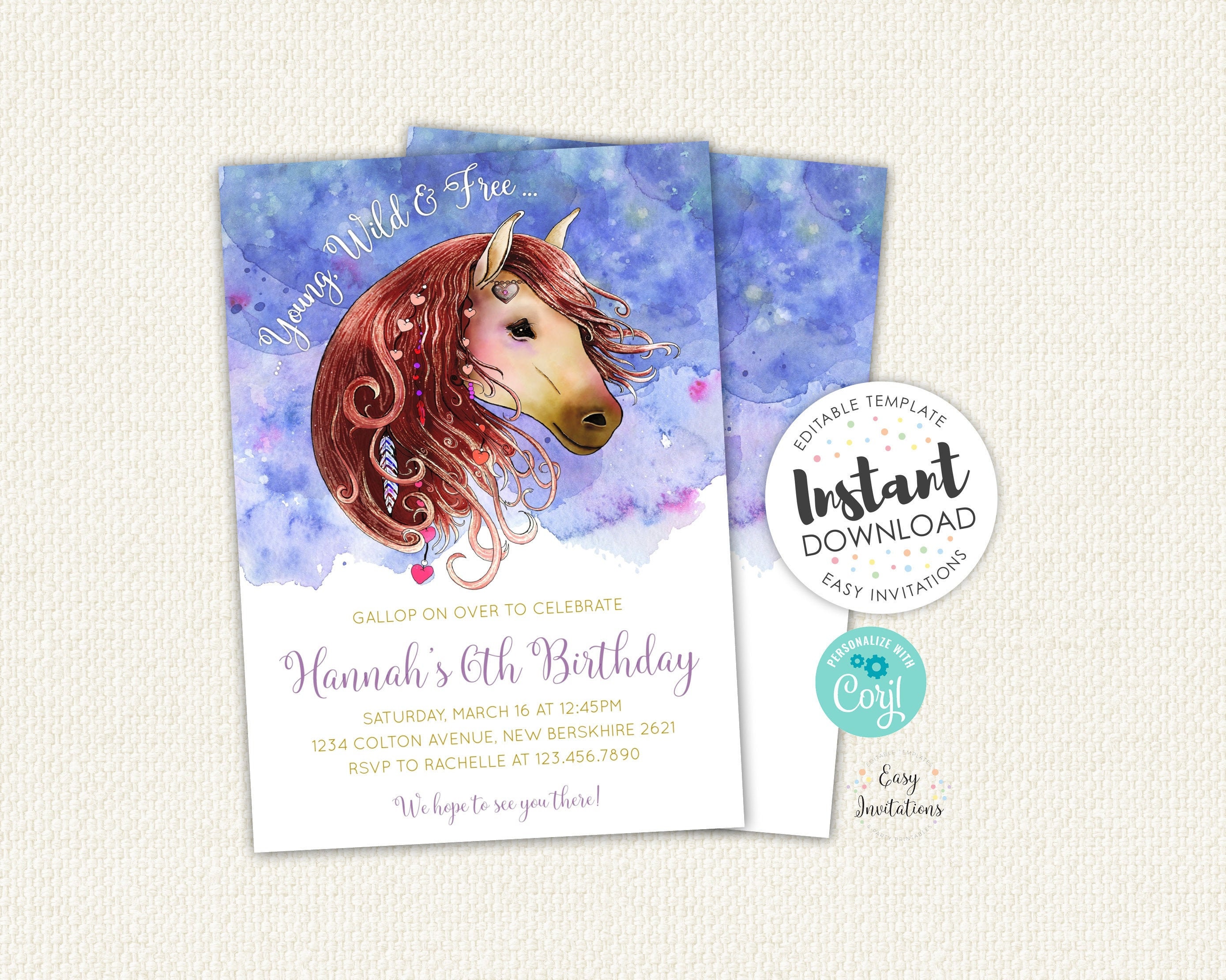 Horse Invitation Editable Horse Birthday Invitation Horse Etsy