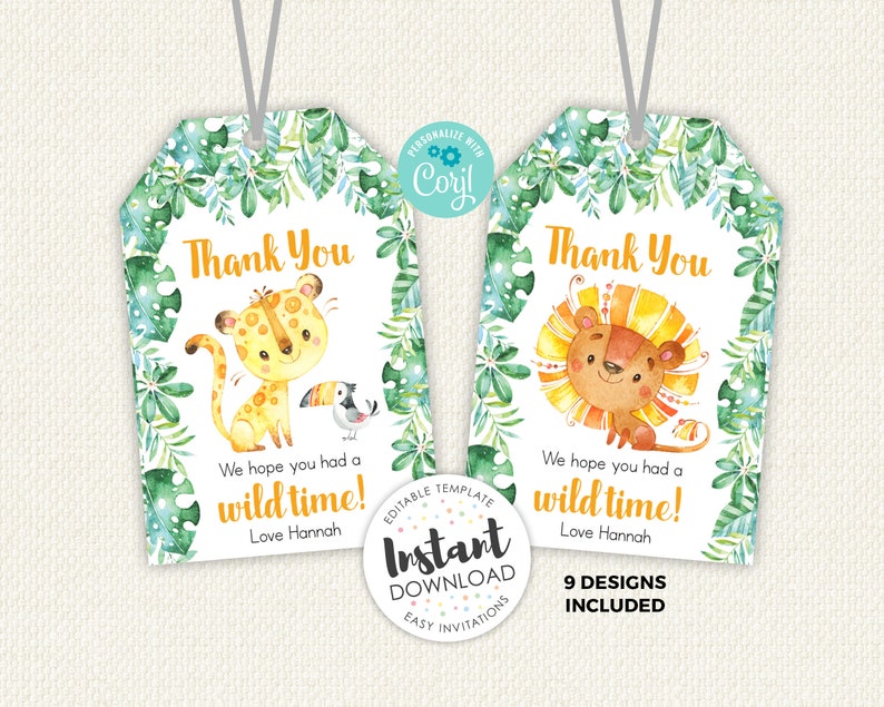 Safari Thank You Tags Thank You Tags Safari Jungle Thank You Etsy