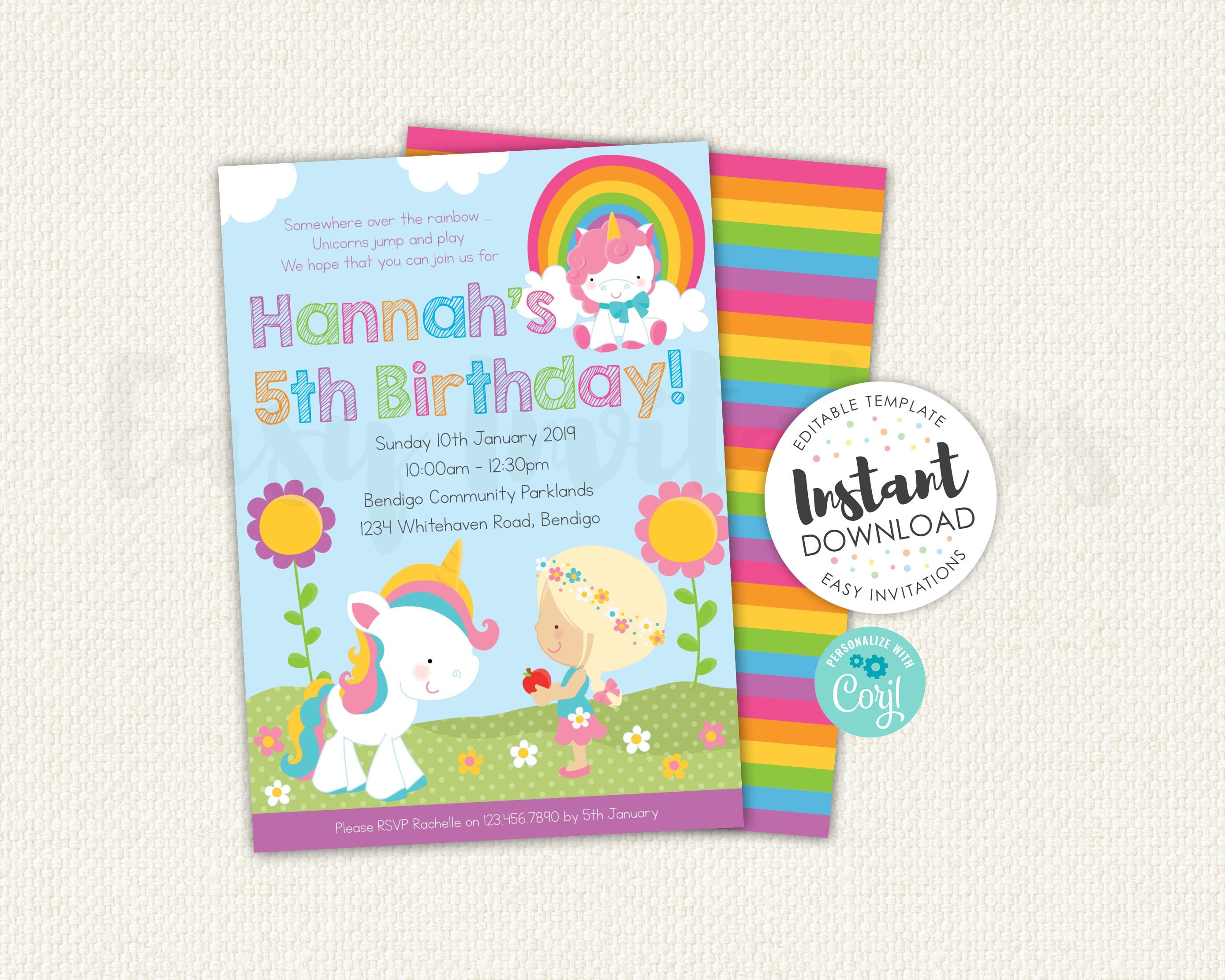 Unicorn Invitation Editable Editable unicorn invitation | Etsy