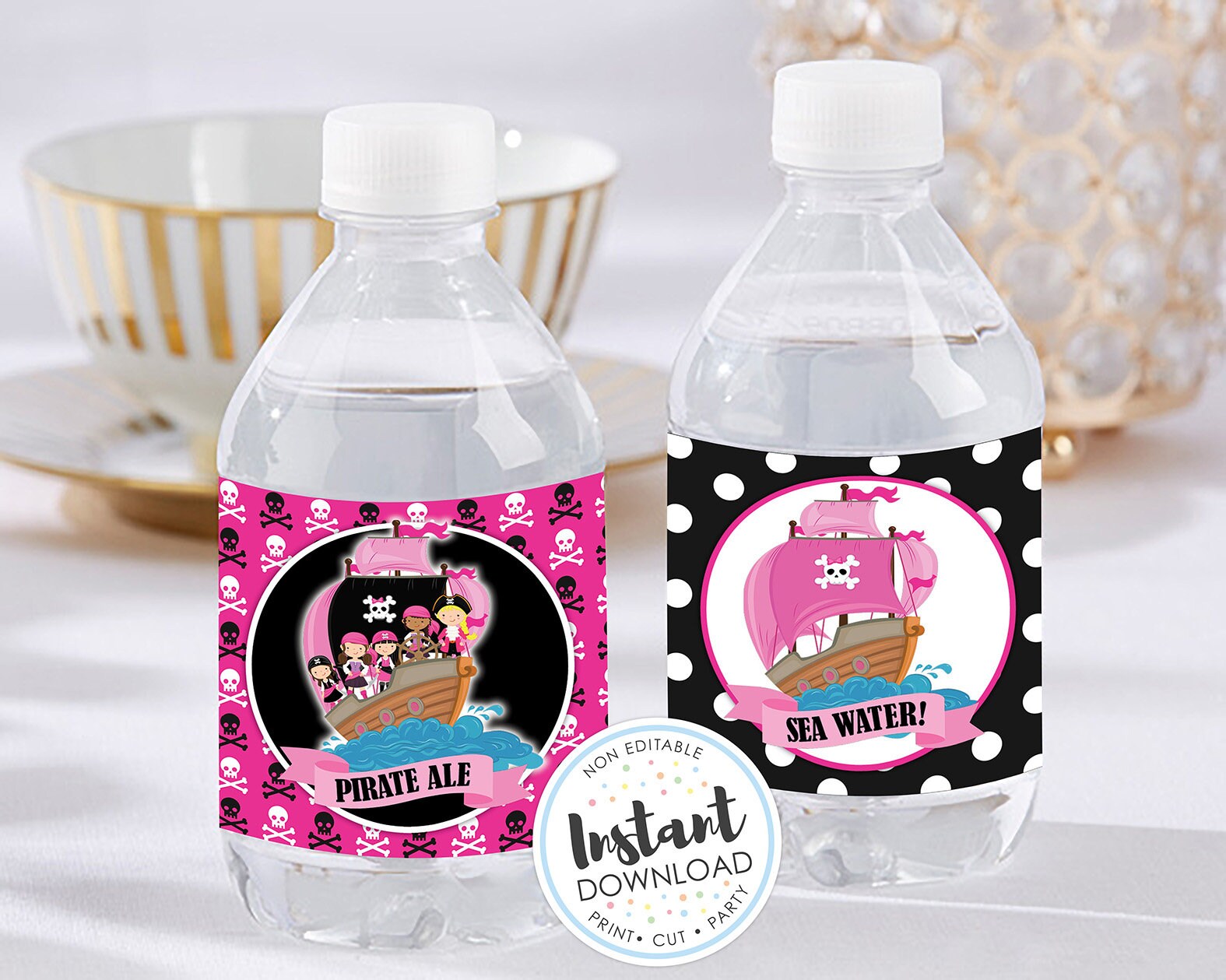 Girl Pirate Party Girl Water Bottle Labels Girl Pirate - Etsy