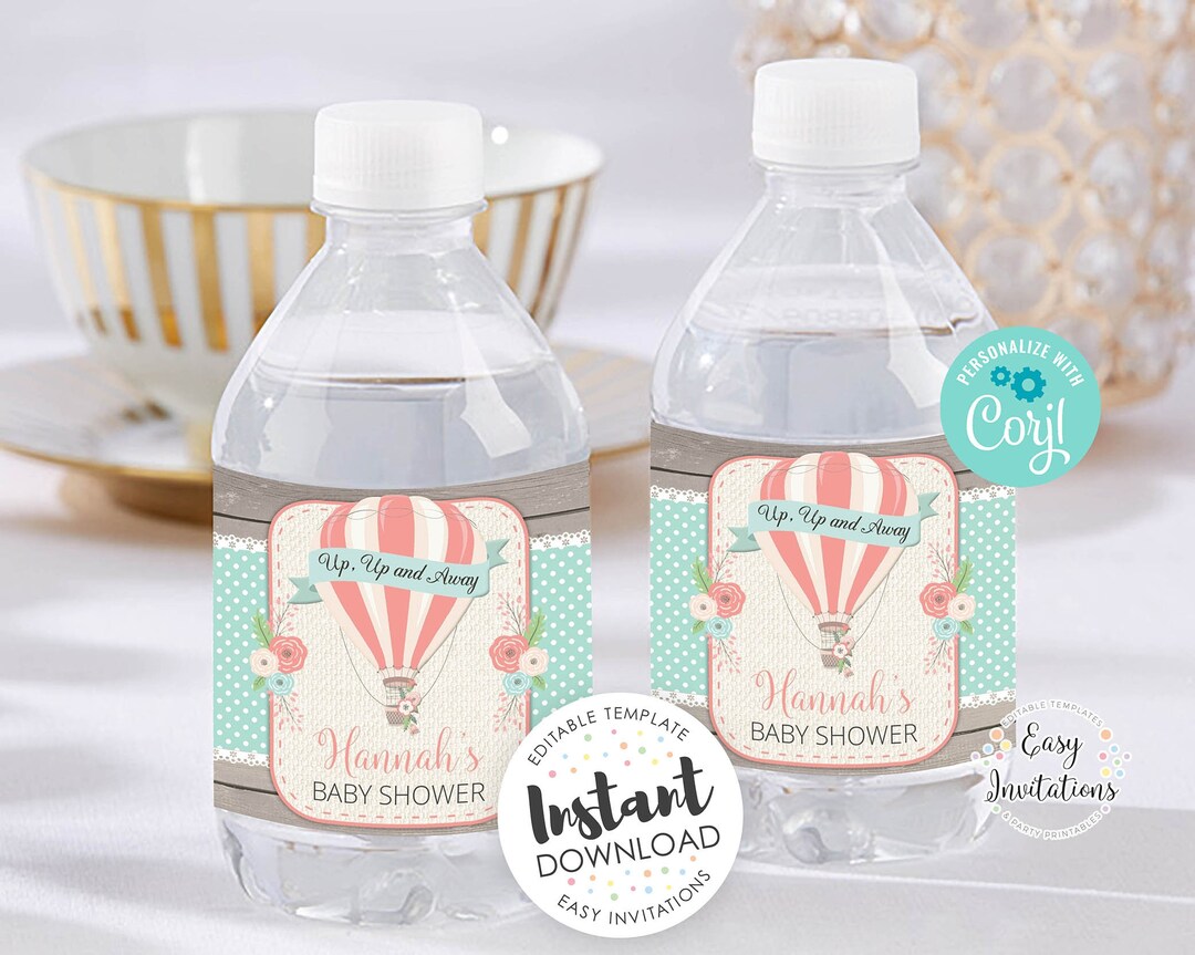 Hot Air Balloon Water Bottle Labels Editable Water Bottle Etsy