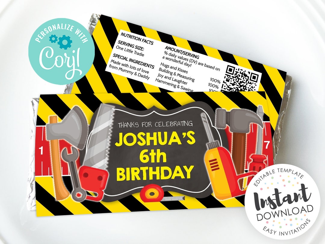 Editable Tool Box Party Favor, Editable Chocolate Label, Tool Party