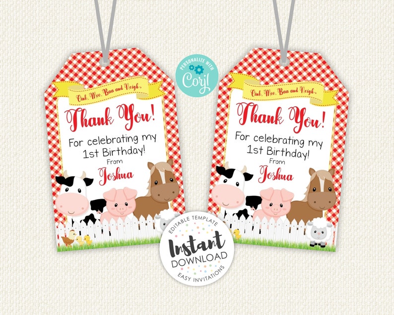 Farm Birthday Tags Farm Favor Tags Farm Party Printables - Etsy