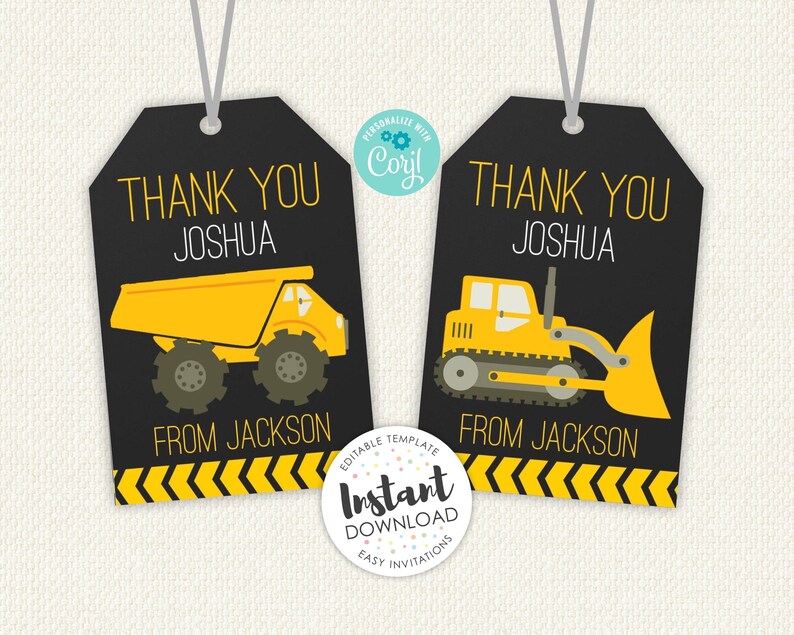 Construction Thank You Tags Construction Favor Tags Birthday Etsy Denmark